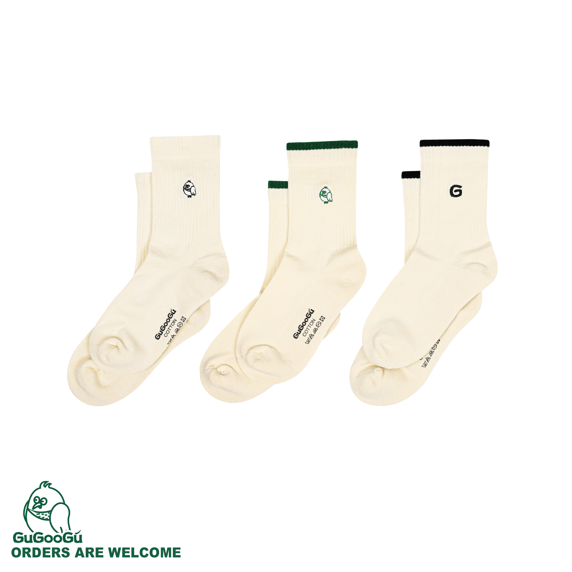 Gubi Embroidered Medium Socks| off-white |Hong Kong Original Design