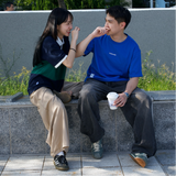 Gugoogu Contrast Stitch Minimalist Logo Slim Fit T-Shirt | Blue | Hong Kong Original Design