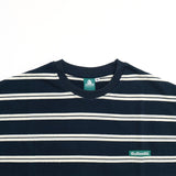 Gugoogu Striped Classic Box Logo Slightly Loose T-Shirt | Navy Blue | Hong Kong Original Design