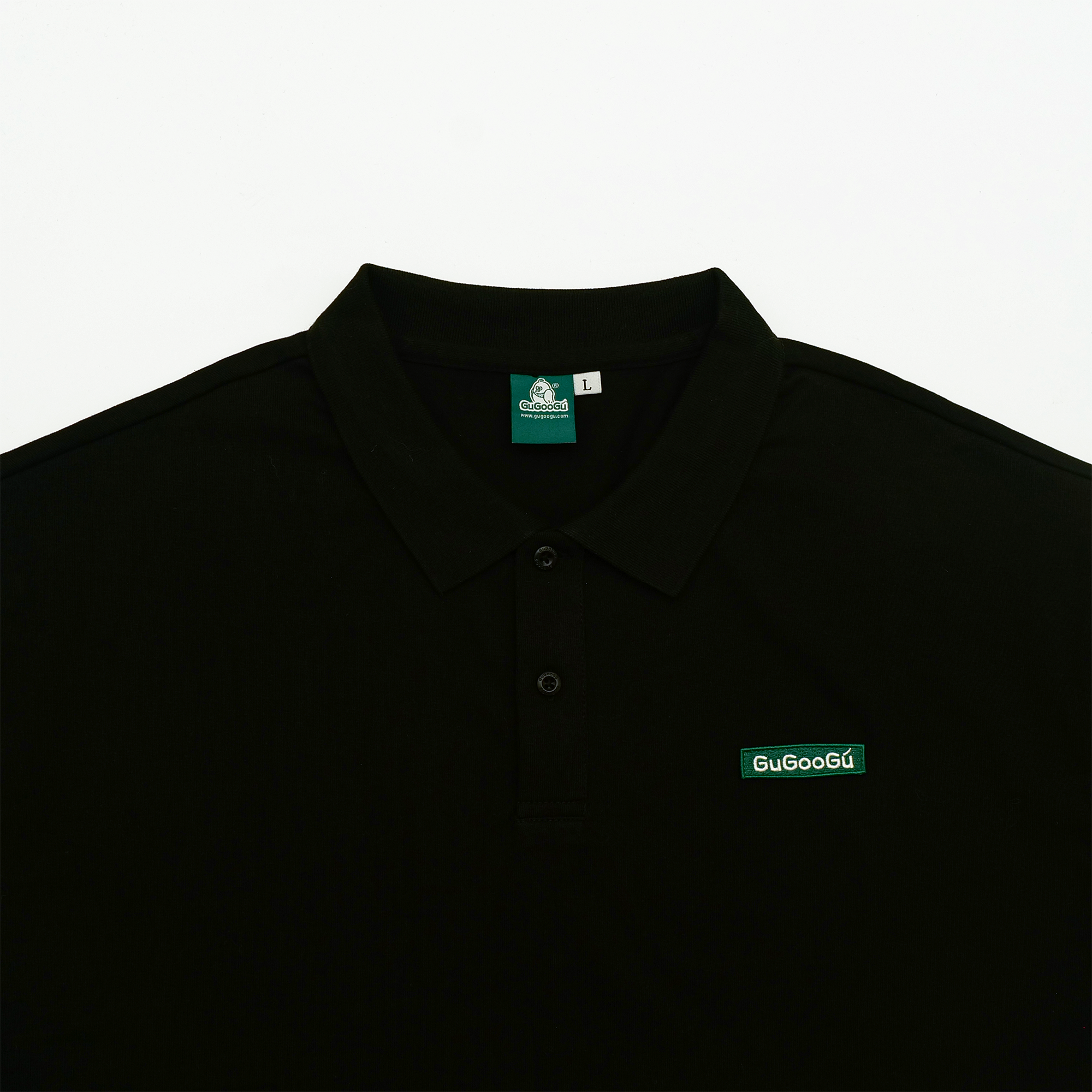 Gugoogu Classic Logo Pure Cotton Slightly Loose Polo Shirt | Black | Hong Kong Original Design