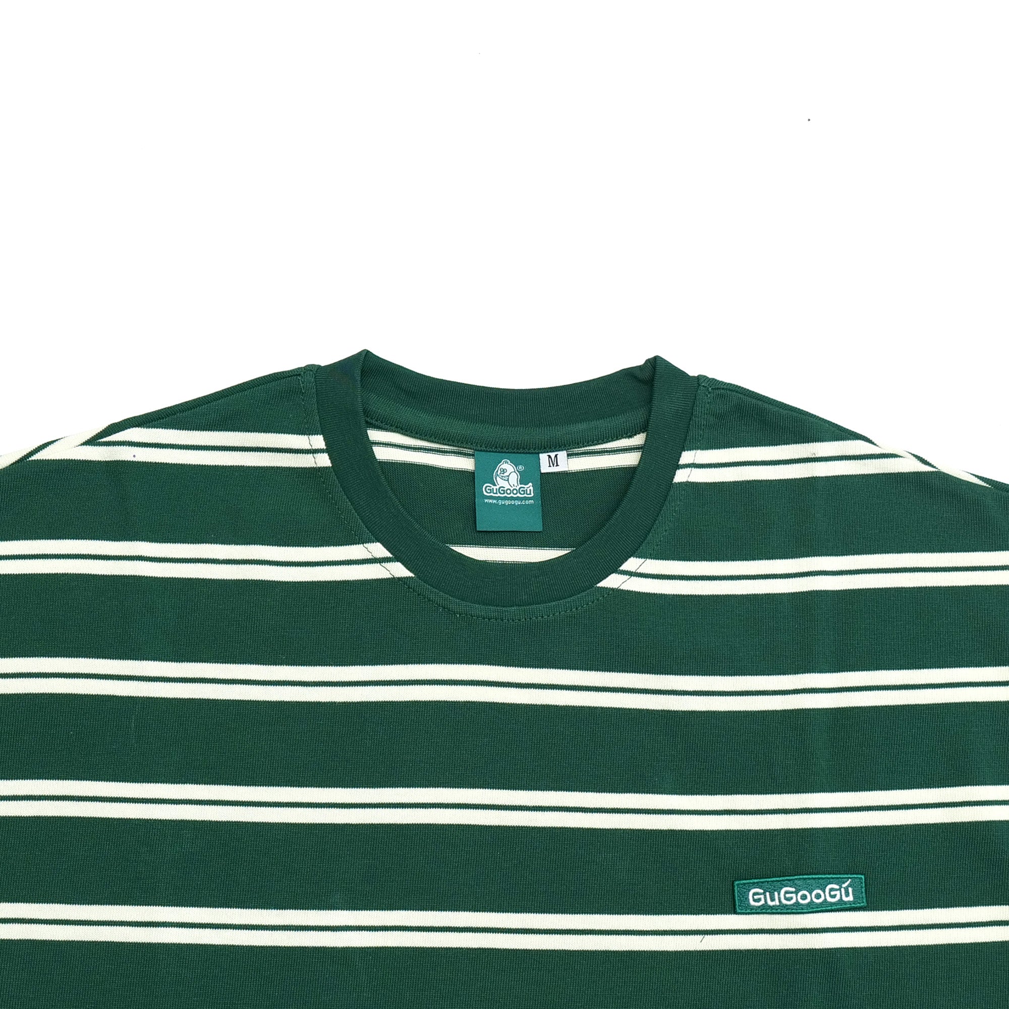 Gugoogu Striped Classic Box Logo Slightly Loose T-Shirt | Forest Green | Hong Kong Original Design
