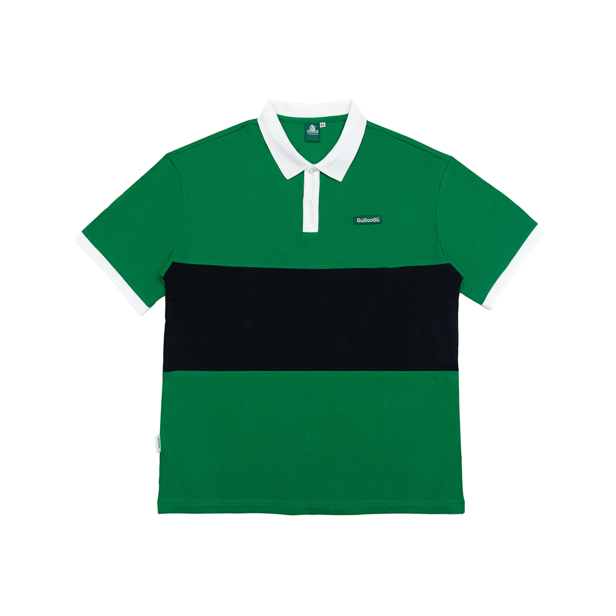 Gugoogu Retro Color-Blocked Cotton Slightly Loose Polo Shirt | Forest Green | Hong Kong Original Design