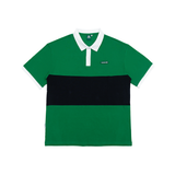 Gugoogu Retro Color-Blocked Cotton Slightly Loose Polo Shirt | Forest Green | Hong Kong Original Design