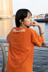 Gugoogu Contrast Stitch Cursive Logo Pocket Slim Fit T-Shirt | Orange | Hong Kong Original Design