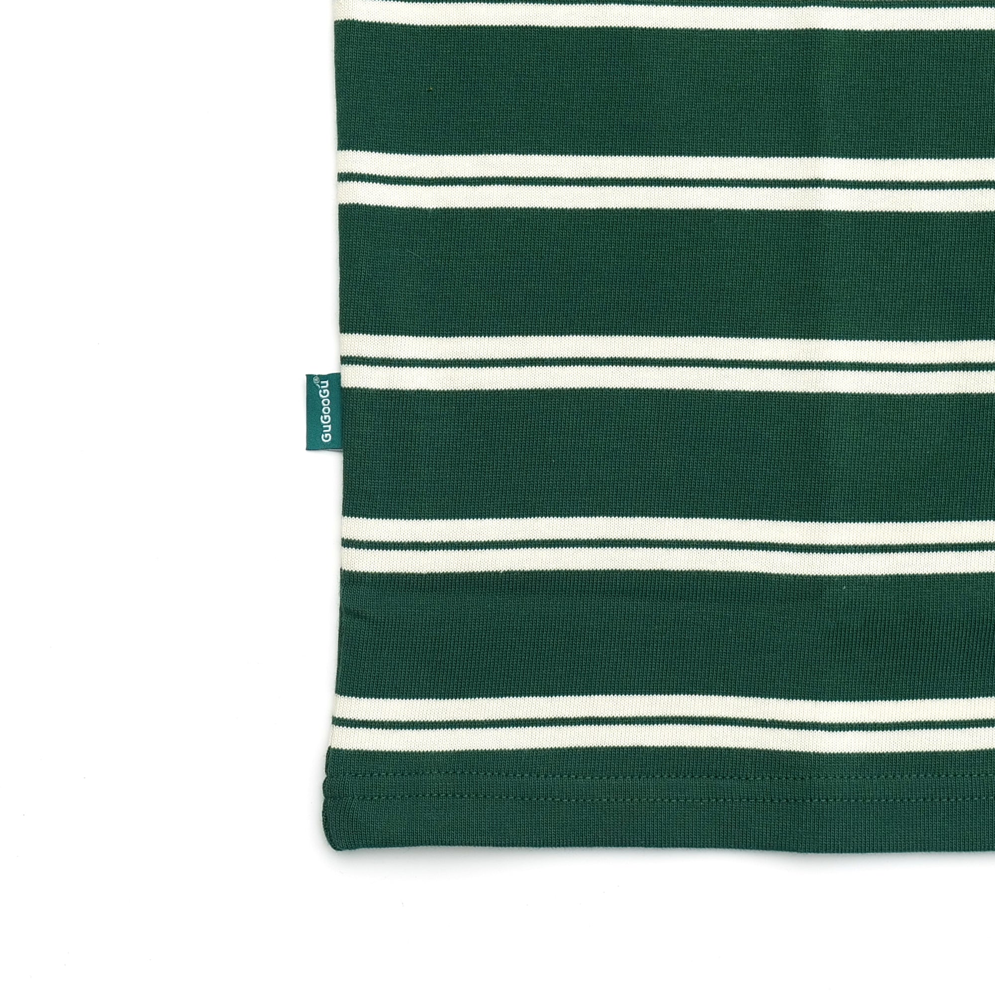 Gugoogu Striped Classic Box Logo Slightly Loose T-Shirt | Forest Green | Hong Kong Original Design