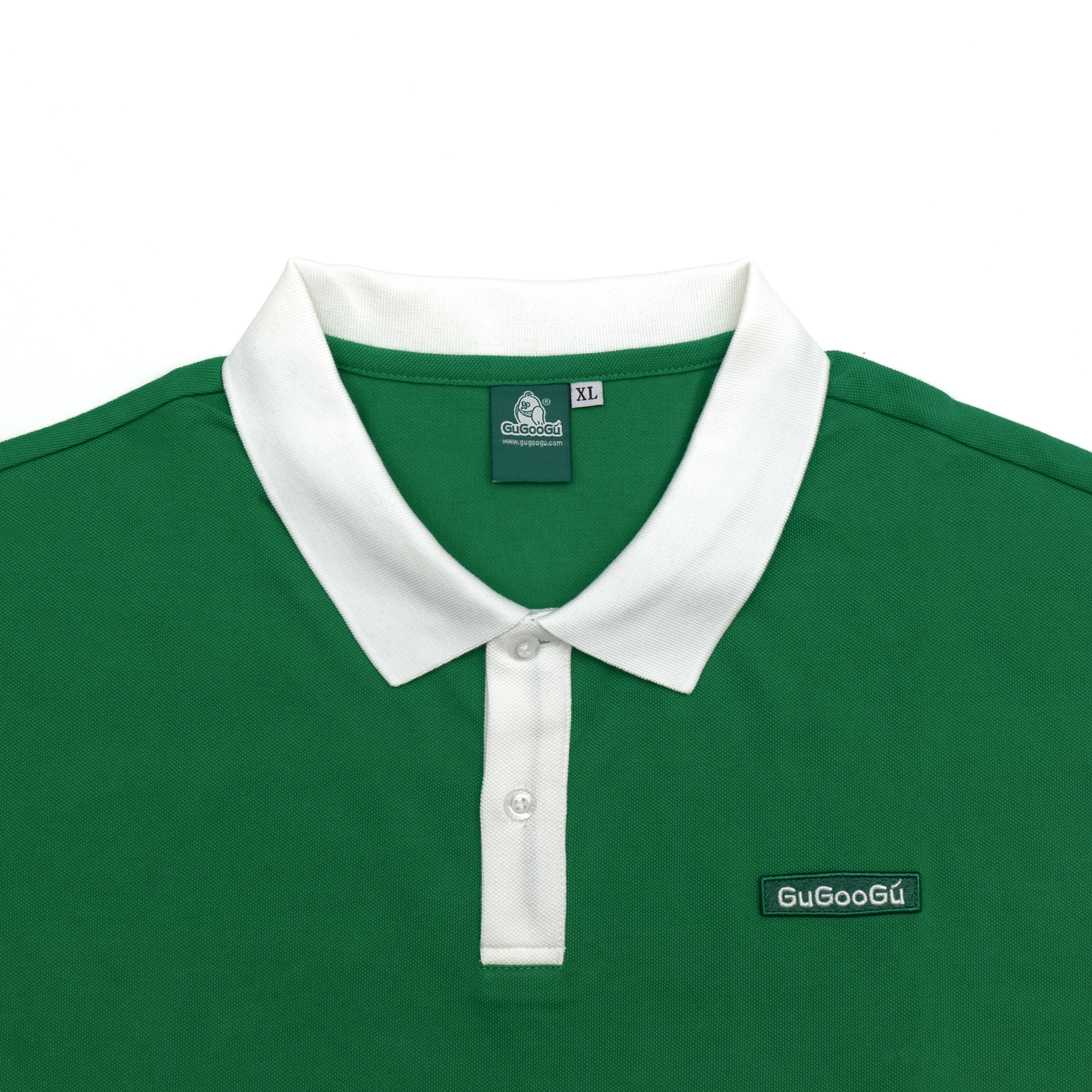 Gugoogu Retro Color-Blocked Cotton Slightly Loose Polo Shirt | Forest Green | Hong Kong Original Design