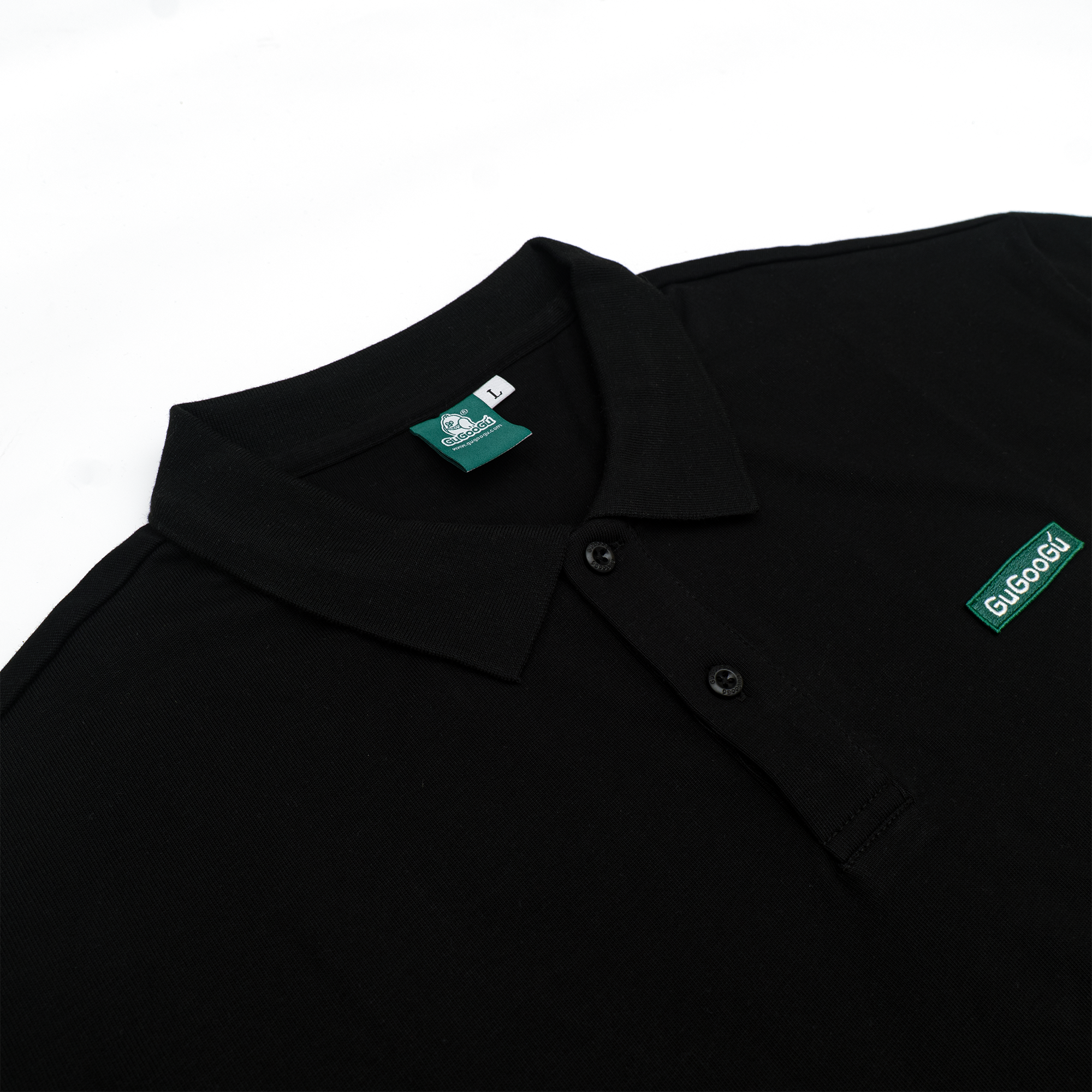 Gugoogu Classic Logo Pure Cotton Slightly Loose Polo Shirt | Black | Hong Kong Original Design