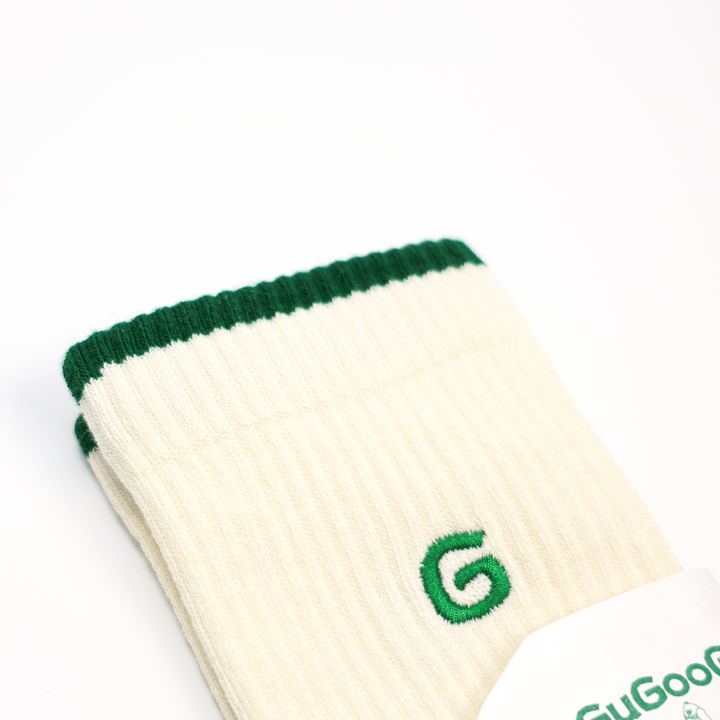 GUGOOGU 簡約logo 條紋飾邊棉襪 吸汗透氣 柔軟舒適 防臭襪
