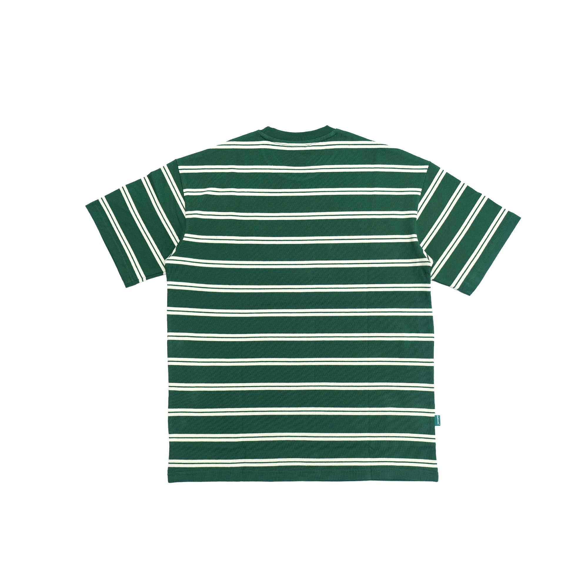 Gugoogu Striped Classic Box Logo Slightly Loose T-Shirt | Forest Green | Hong Kong Original Design