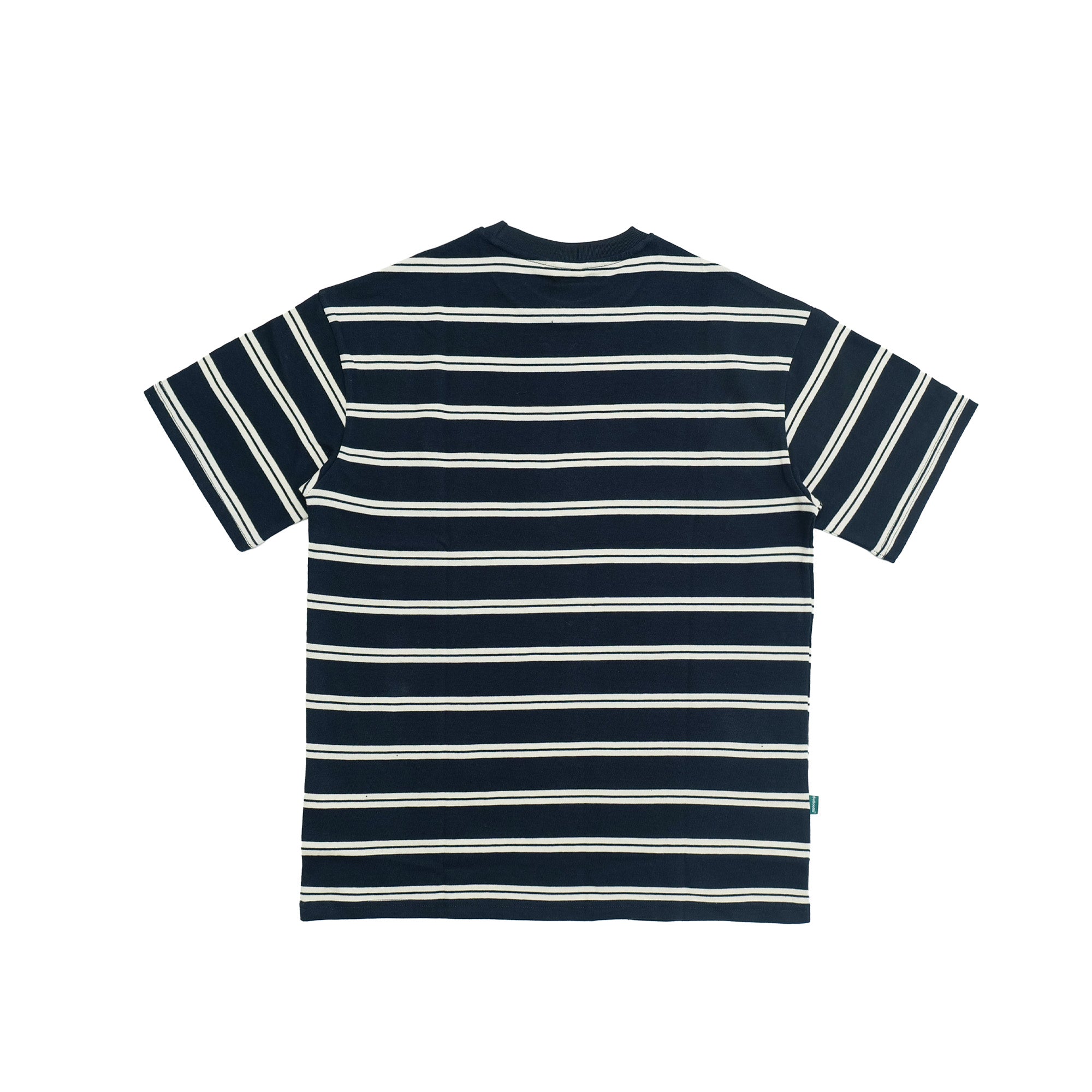 Gugoogu Striped Classic Box Logo Slightly Loose T-Shirt | Navy Blue | Hong Kong Original Design