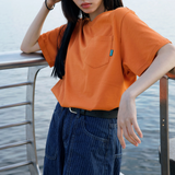 Gugoogu Contrast Stitch Cursive Logo Pocket Slim Fit T-Shirt | Orange | Hong Kong Original Design