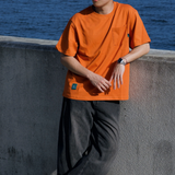 Gugoogu Contrast Stitch Cursive Logo Pocket Slim Fit T-Shirt | Orange | Hong Kong Original Design
