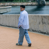 Gugoogu Japanese Style Blue and White Striped Oxford Shirt (Slightly Loose Fit) | Hong Kong Original Design