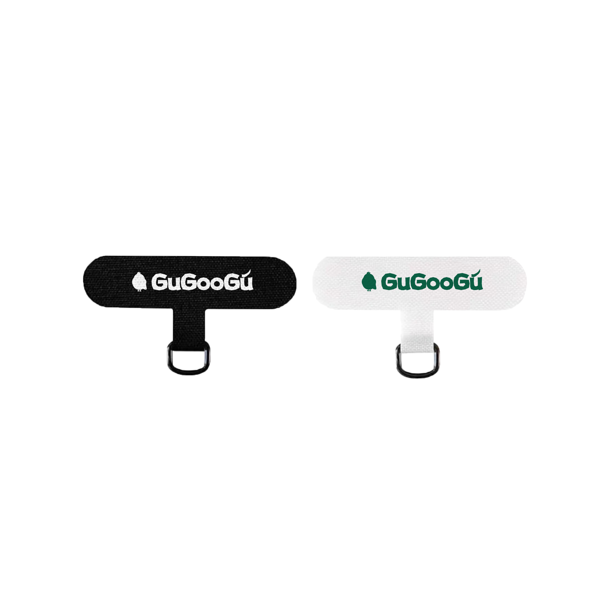 這是GUGOOGU的兩款手機殼夾片：黑色和白色。它們可以放在手機殼跟手機中間，使用手機繩將手機背在身上。