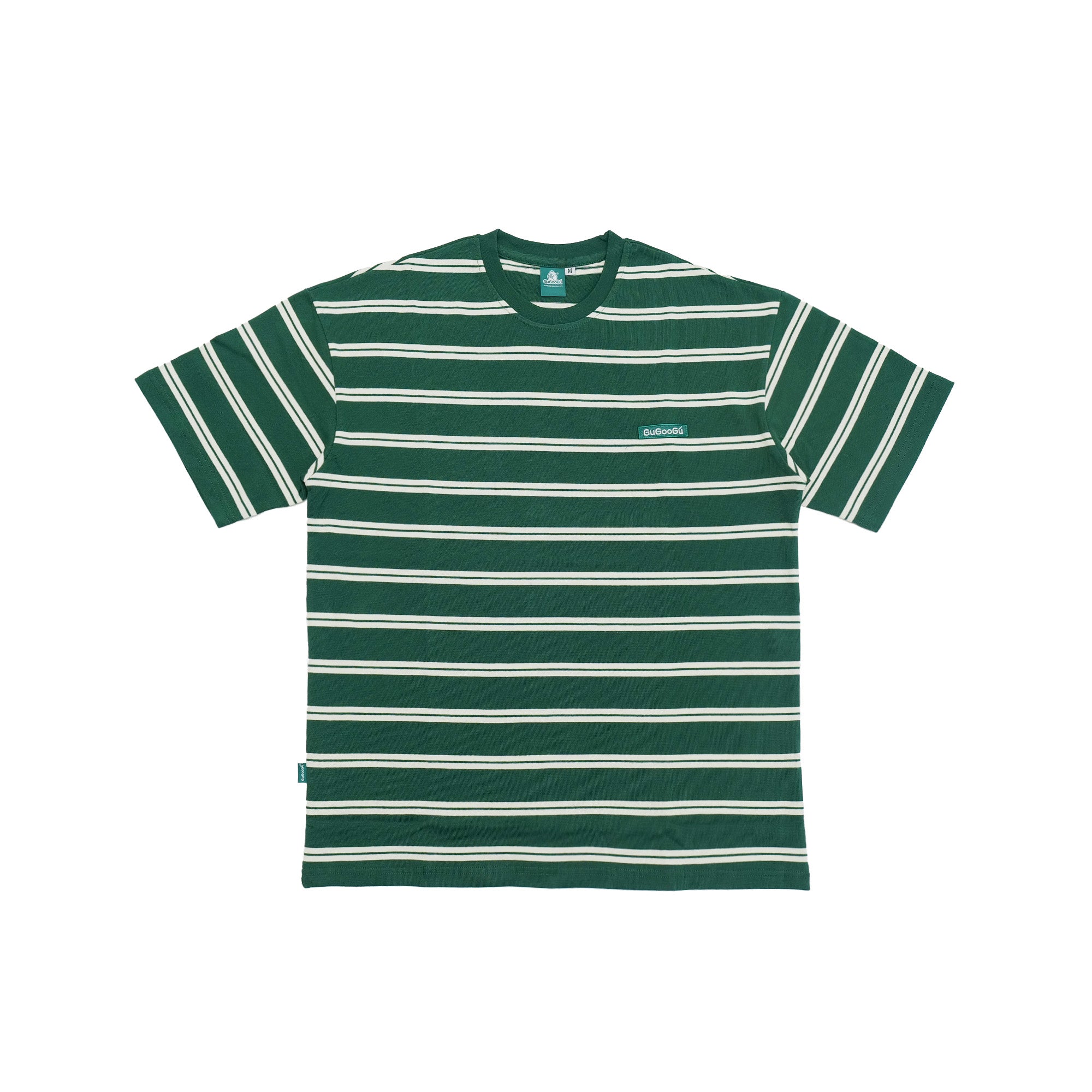 Gugoogu Striped Classic Box Logo Slightly Loose T-Shirt | Forest Green | Hong Kong Original Design