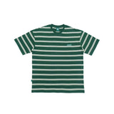 Gugoogu Striped Classic Box Logo Slightly Loose T-Shirt | Forest Green | Hong Kong Original Design