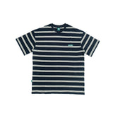 Gugoogu Striped Classic Box Logo Slightly Loose T-Shirt | Navy Blue | Hong Kong Original Design